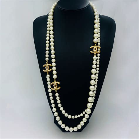 authentic vintage chanel necklace|authentic chanel pearl earrings.